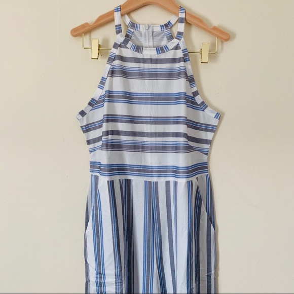Italian Blue Stripe Jumpsuit with Pockets - Picture 15 of 16